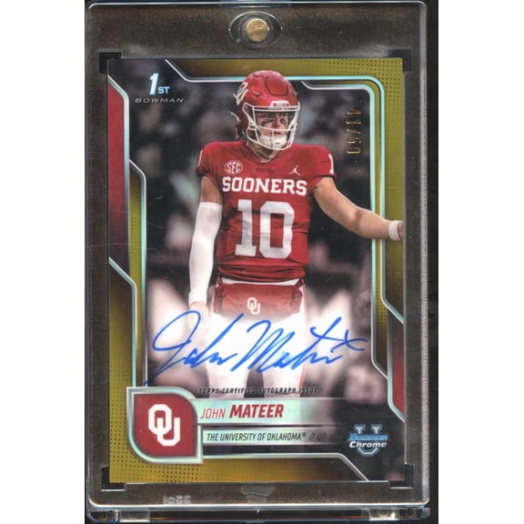 2025 Topps Bowman University Chrome Football John Mateer Gold Refractor 1st Bowman Auto BCA-JM Oklahoma Sooners Football