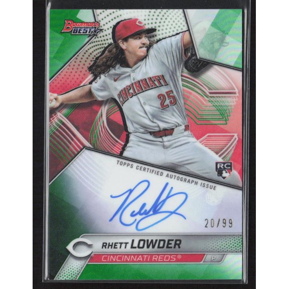 2025 Topps Bowman's Best Rhett Lowder #B25-RL Green Refractor /99 RC Cincinnati Reds MLB Autographed Baseball Trading Card