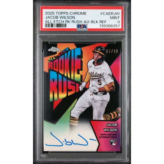 Graded 2025 Topps Chrome All Etch Rookie Rush Autographs Jacob Wilson PSA 9 Auto RK BLK Ref /10