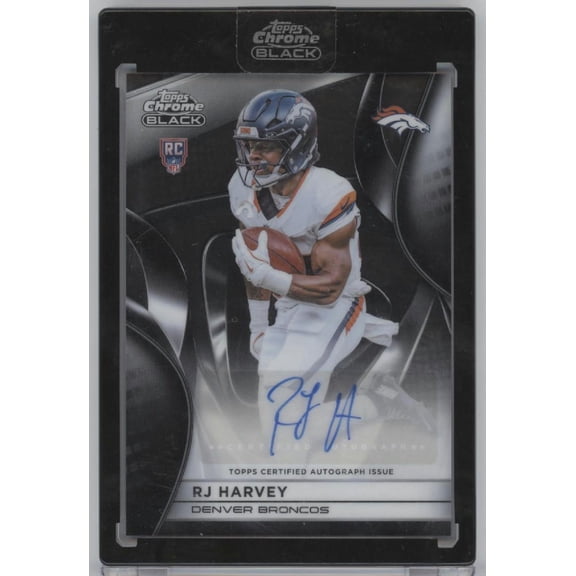 2025 Topps Chrome Black RJ Harvey #RAU-RH Auto RC Denver Broncos Football Card Denver Broncos NFL Autographed Football Trading Card