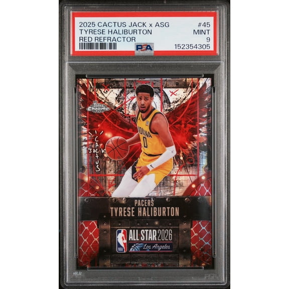 2025 Topps Chrome Cactus Jack X NBA All-Star Game Red Refractor Tyrese Haliburton #45 PSA 9