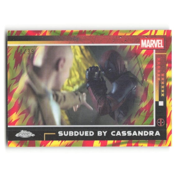 2025 Topps Chrome Deadpool Human Torch Red & Orange Lava Refractor #85 Subdued by Cassandra 10/39 Official Trading Card
