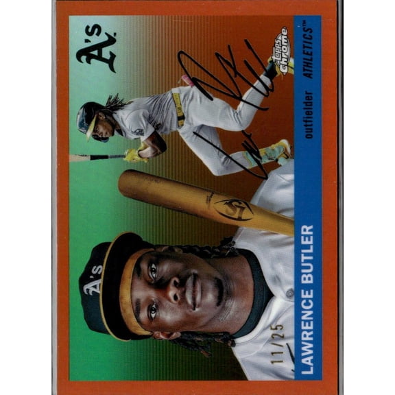 2025 Topps Chrome Lawrence Butler #100 Orange Auto 11/25 Oakland Athletics Baseball Card Oakland Athletics MLB Autographed Baseball Trading Card