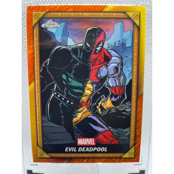 2025 Topps Chrome Marvel Deadpool Trading Card Evil Deadpool Orange Refractor Comic Book Gold #CB-14 23/25