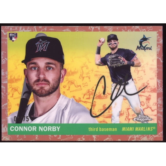 2025 Topps Chrome Platinum Connor Norby #321 Rose Gold Toile /75 RC Miami Marlins MLB Autographed Baseball Trading Card