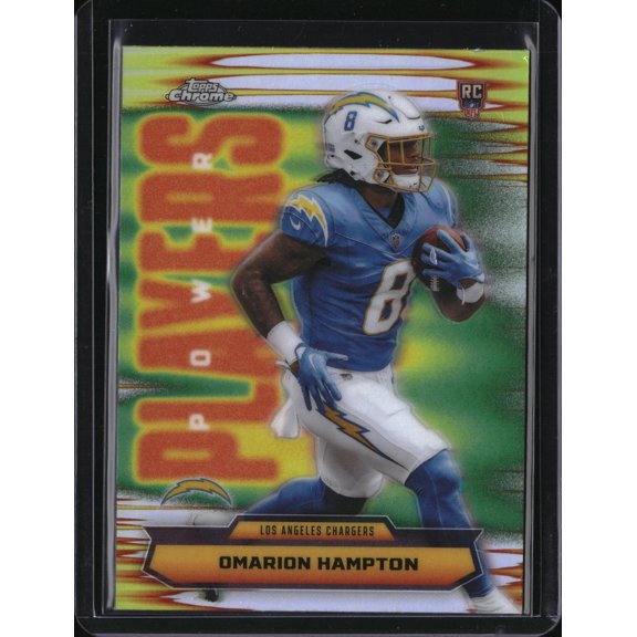 2025 Topps Chrome Power Players Omarion Hampton #PP-17 Refractor RC Los Angeles Chargers NFL Football Trading Card