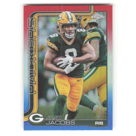 2025 Topps Chrome Red/White/Blue Refractor #110 Josh Jacobs Green Bay Packers  NFL Football Trading Card