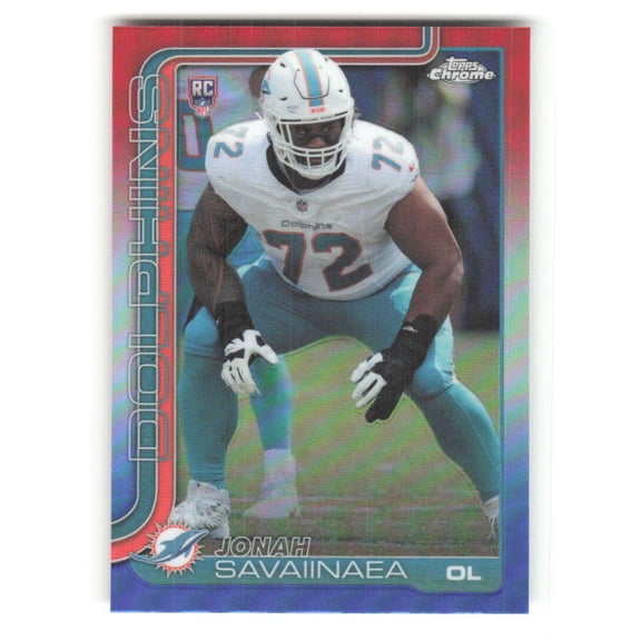 2025 Topps Chrome Red/White/Blue Refractor #380 Jonah Savaiinaea RC Rookie Miami Dolphins NFL Football Trading Card