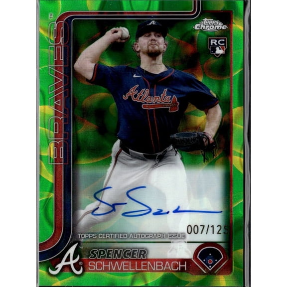 2025 Topps Chrome Spencer Schwellenbach #RA-SS Green RayWave /125 RC Atlanta Braves MLB Autographed Baseball Trading Card