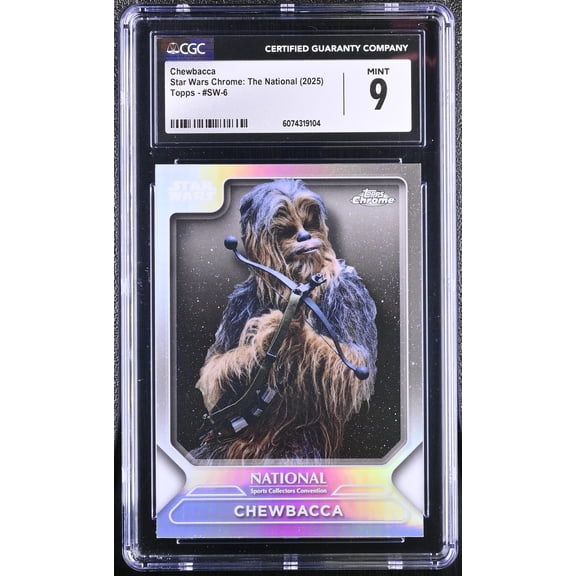 Graded 2025 Topps Chrome Star Wars The National Chewbacca #SW-6 Refractor CGC 9 Trading Card