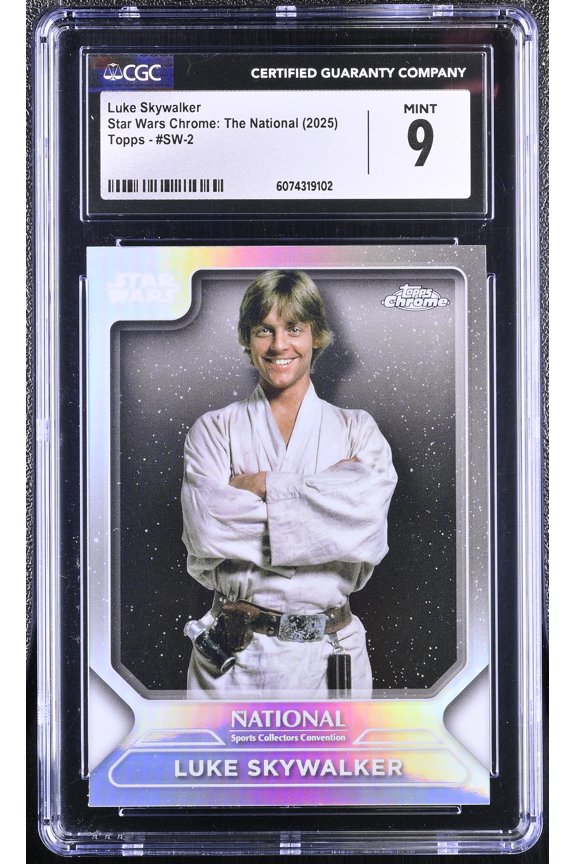 Graded 2025 Topps Chrome Star Wars The National Luke Skywalker #SW-2 Refractor CGC 9 Trading Card