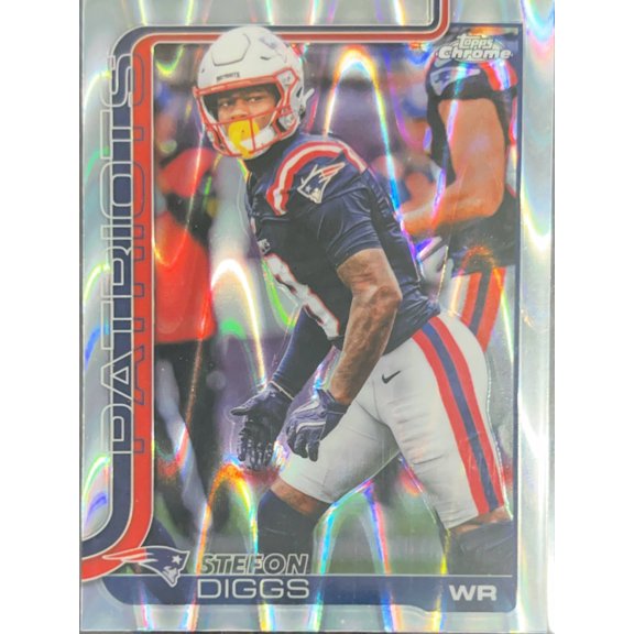 2025 Topps Chrome Stefon Diggs #205 Refractor Football Card New England Patriots New England Patriots NFL Football Trading Card