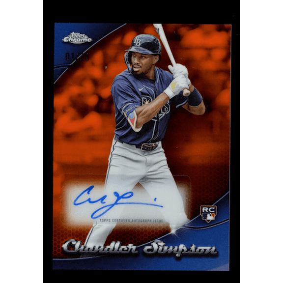 2025 Topps Chrome Update Orange Refractor #CHRU-CS Chandler Simpson Auto 1/25 RC Baseball Card Tampa Bay Rays MLB Autographed Baseball Trading Card