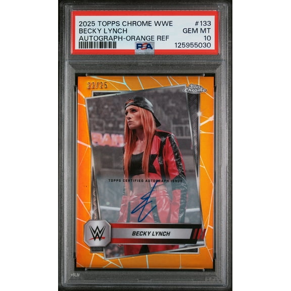 2025 Topps Chrome WWE Autograph-Orange Refractor Becky Lynch #133 /25 PSA 10