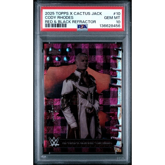 2025 Topps Chrome WWE X Cactus Jack Cody Rhodes #10 Red & Black Refractor PSA 10