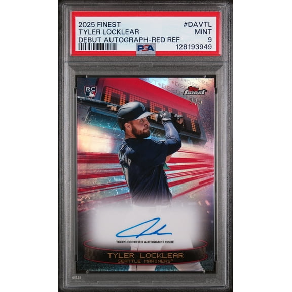 2025 Topps Finest Debut Autographs Red Refractor Tyler Locklear #DAVTL /5 PSA 9