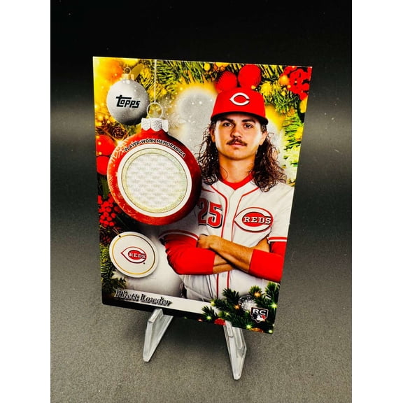 2025 Topps Holiday Mega Baseball Rhett Lowder PR-RL Player-Worn Relic RC Cincinnati Reds Baseball Card Cincinnati Reds MLB Baseball Trading Card