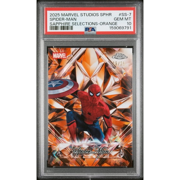 2025 Topps Marvel Studios Chrome Sapphire Selections Spider-Man SS-7 Orange /25 PSA 10 Trading Card