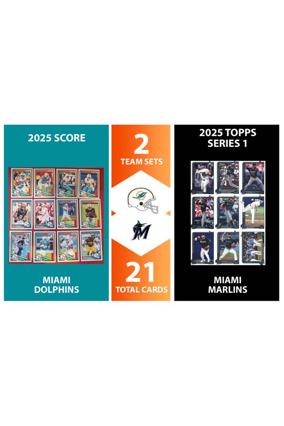 2025 Topps Miami Marlins SCORE Dolphins Team Set Bundle - 21 Total Cards