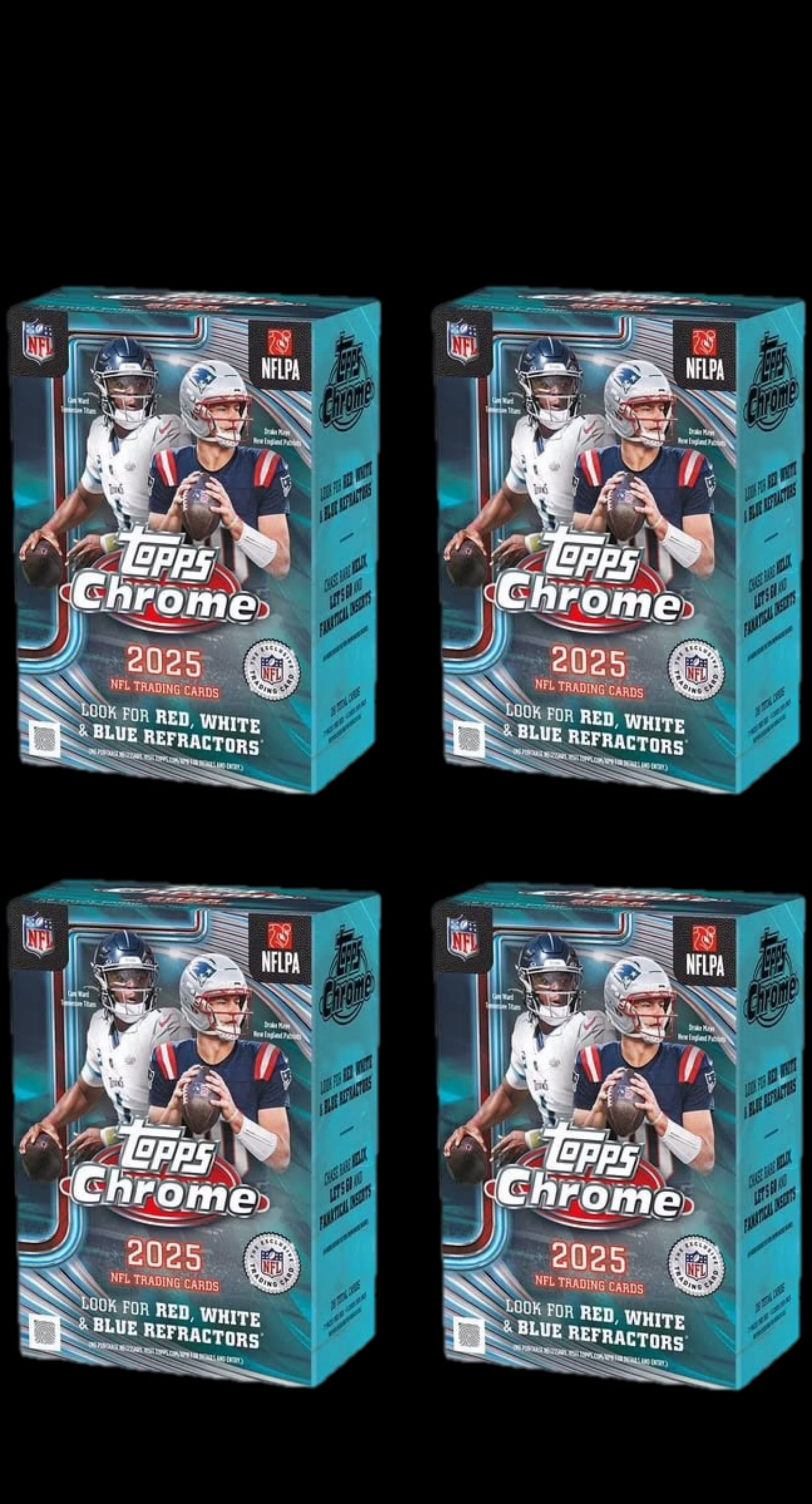 2025 Topps NFL Chrome Football Trading Card Value Box 4 BOX BUNDLE