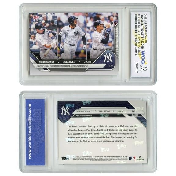 2025 Topps Now Card #19 Yankees Trio JUDGE BELLINGER GOLDSCHMIDT Graded Gem Mint 10