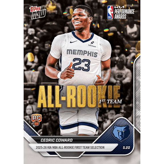 2025 Topps Now Cedric Coward #AR05 2025-26 KIA NBA All Rookie First Team Selection Memphis Grizzlies Rookie RC Basketball Card