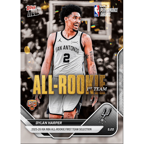 2025 Topps Now Dylan Harper #AR04 2025-26 KIA NBA All Rookie First Team Selection San Antonio Spurs Rookie RC Basketball Card