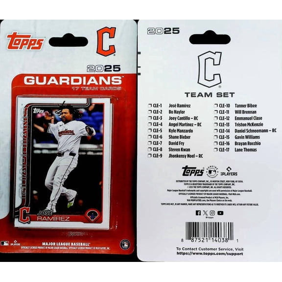 2025 Topps Retail Factory Sealed Baseball Cleveland Guardians Base MLB Team Set. 17 Total Cards. Stock Photo shown