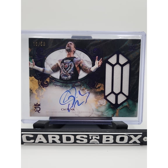 2025 Topps Royalty WWE CM Punk SUS-CMP Relic Memorabilia Insert Auto RAW RAW WWE Autographed Wrestling Trading Card