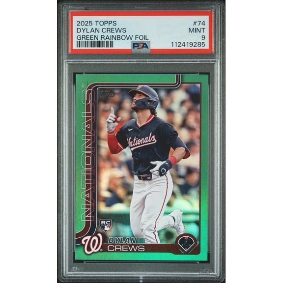2025 Topps Series 1 Green Rainbow Foil Dylan Crews #74 RC /99 PSA 9