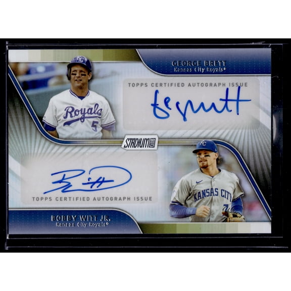 2025 Topps Stadium Club Dual Auto DA-BW Bobby Witt Jr George Brett Kansas City Royals Baseball Card Kansas City Royals MLB Autographed Baseball Card
