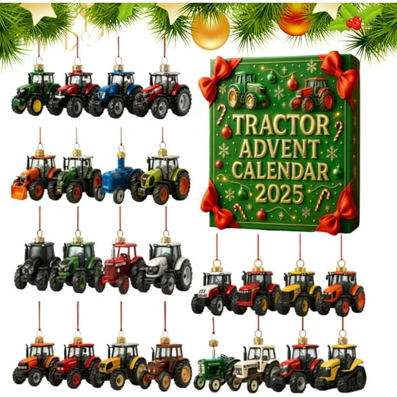 2025 Tractor Advent Calendar, 24 Days Christmas Countdown Calendar, Funny 24PCS 2D Tractor Decorations, Farm-Themed Xmas Gift Set, Gift for Farm Tractor Enthusiasts and Families