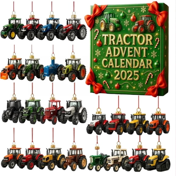2025 Tractor Advent Calendar, 24 Days Christmas Countdown with Mini Tractor Models, Farm-Themed Collectible Ornaments, Holiday Party Gift for Farmers, Collectors & Tractors Lovers