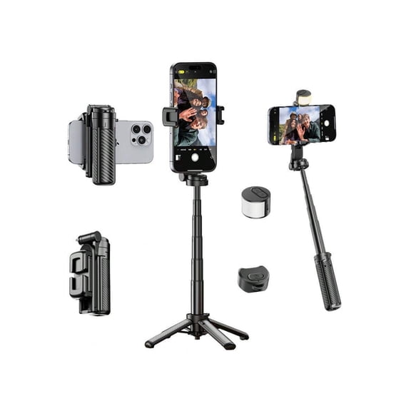 2025 Travel Selfie Stick Tripod with Wireless Remote - Portable Mini Cell Phone Stand with Zinc Alloy Stabilizing Base and 360° Rotation for iPhone & Android, Folding Hiking Accessory