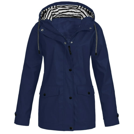 2025 Trench Jacket for Women Winter Plus Size Rain Coat for Women Casual Solid Outdoor Lightweight Hooded Overcoat Long Sleeve Zip up Drawstring Windbreaker Long Coat Weekly