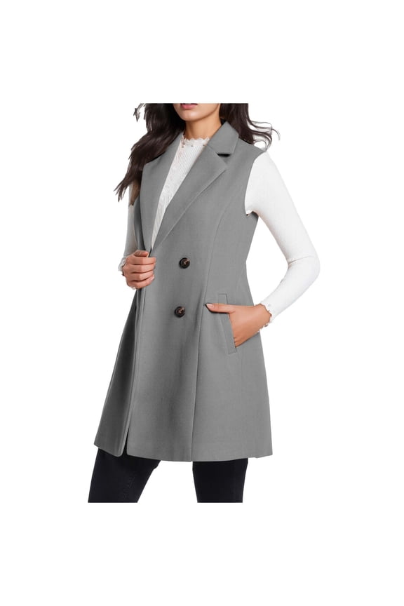 2025 Trendy Long Vest for Women Sleeveless Tweed Blazer Fall Jackets Cardigan Outerwear Double Breasted Trench Coats