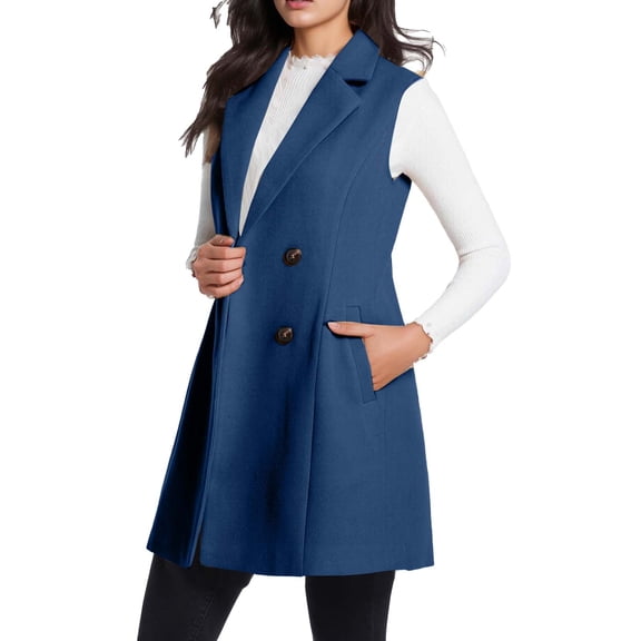 2025 Trendy Long Vest for Women Sleeveless Tweed Blazer Fall Jackets Cardigan Outerwear Double Breasted Trench Coats