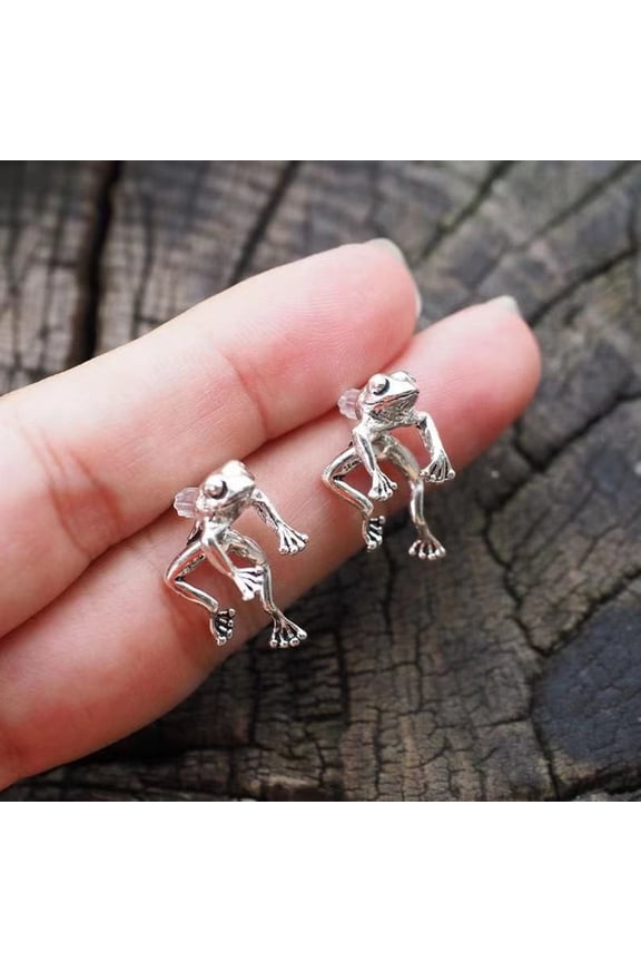2025 Trendy Retro Silver Frog Earrings Women Classical Ethnic Old Fashioned Style