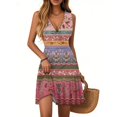 thumbnail image 1 of 2025 Trendy Women's Summer V-neck Floral Printed Dress Wrap Dress Beach Hawaiian Tropical Sundress Sleeveless Mini Pleat hem Dresses, 1 of 2