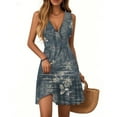 thumbnail image 1 of 2025 Trendy Women's Summer V-neck Floral Printed Dress Wrap Dress Beach Hawaiian Tropical Sundress Sleeveless Mini Pleat hem Dresses, 1 of 2
