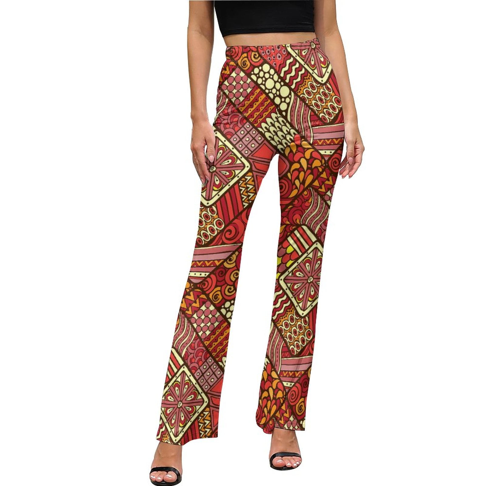 2025 Tribal Print Art Pants Black Oriental Home Flare Trousers