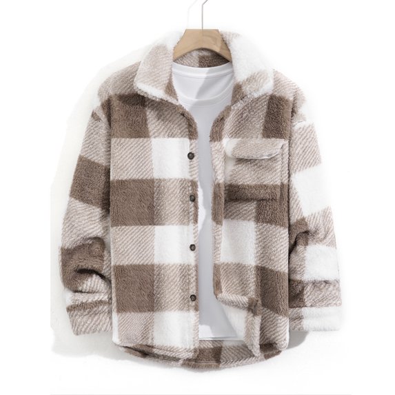 2025 Turn-Down Collar Jacket Men Fleece Thick Casual Coat Youth Versatile Plush Top Trendy