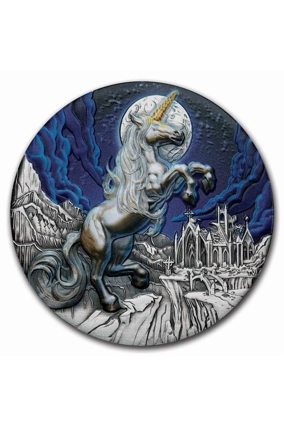 2025 Tuvalu 5 oz Silver Colorized Unicorn Antiqued HR (Box, COA)