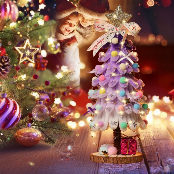 2025 Twisted Stick Christmas Tree – Multicolor Christmas Decoration with Lights, "Merry Christmas" Sign, Stars, Bows, and Tinsel for Festive Holiday Decor