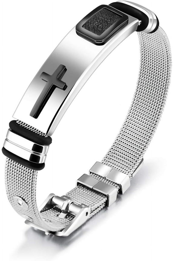 2025 ULtimate Mens bracelet,Black bracelets for men,Stylish Adjustable Cross Stainless Steel Mesh Chain Wrist Band men's jewelry braclets for man,male coworkers string ideas cool braclets hip hop