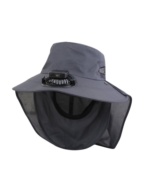 2025 UPF50+ Solar Fan Hat with Wide Brim – Dual USB/Solar Cooling Bucket Hat for Fishing & Hiking, Waterproof Breathable Sun Hat with Mesh Face Mask & Neck Flap for Men/Women