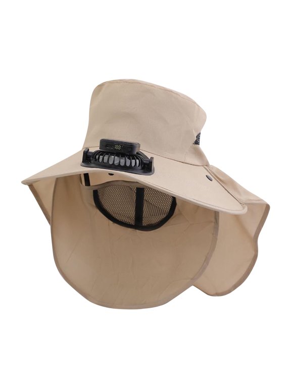 2025 UPF50+ Solar Fan Hat with Wide Brim – Dual USB/Solar Cooling Bucket Hat for Fishing & Hiking, Waterproof Breathable Sun Hat with Mesh Face Mask & Neck Flap for Men/Women