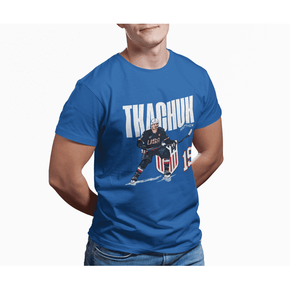 2025 USA Hockey Matthew Tkachuk #19 Cartoon for Hockey fan Gift Unisex Heavy Cotton Tee-KHMT1901-Royal-M