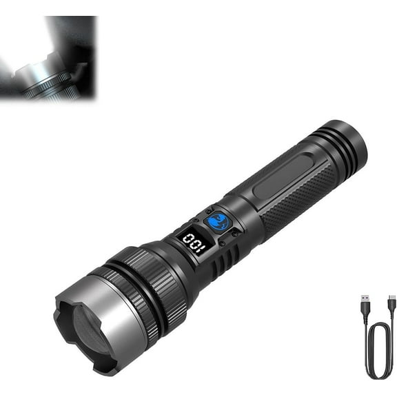 2025 The Ultimate Survival Flashlight, Bling-Furnitureshop Super Bright Wide Beam, Elcould White Flashlight with Zoom, Digital Display, 2-in-1 Strong Mini Flash Light for Outdoor (1Pcs)