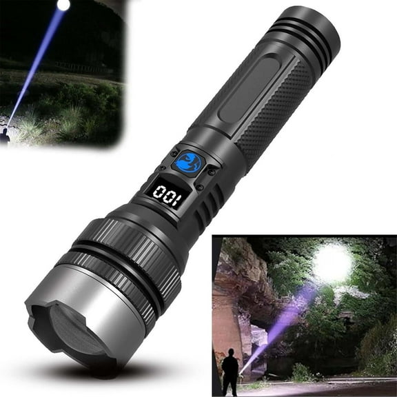 2025 Ultra-Bright LED Flashlight - 10000 Lumens, Telescopic Focus, 5000ft Long Range, IPX67 Waterproof, Rechargeable with LCD Display, for Outdoor Camping, Hiking & Emergencies, 1PC, Black